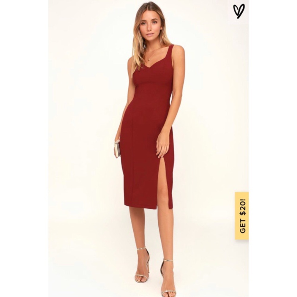 Lulus Take Me Out Tonight Burgundy Midi Dress